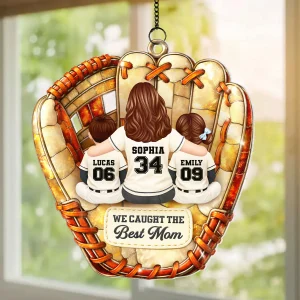 We Caught The Best Mom Baseball - Personalized Suncatcher - Gift For Baseball Mom